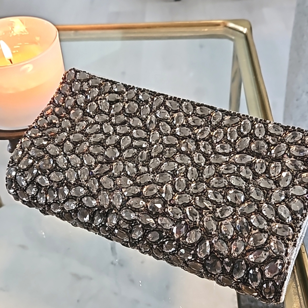 Garnet Hill Beaded Gray Clutch Evening Bag - Picture 9 of 9